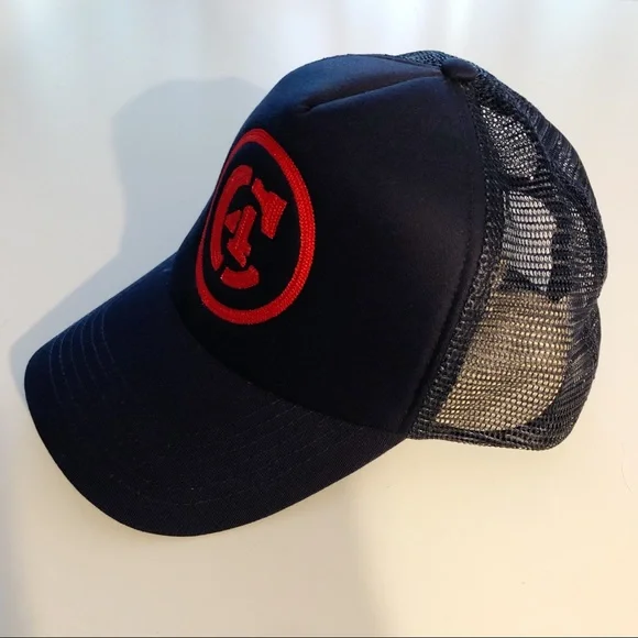 NWOT WATERMAN C4 Slate Blue Red Embroidered C4 Logo Snap Back Mesh Trucker Hat - Picture 2 of 13